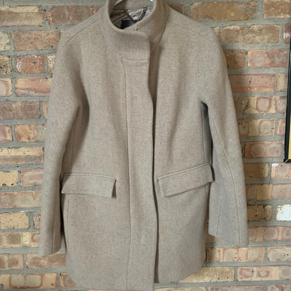 J. Crew Stadium Cloth Wool Tan Cocoon Zip Up Coat